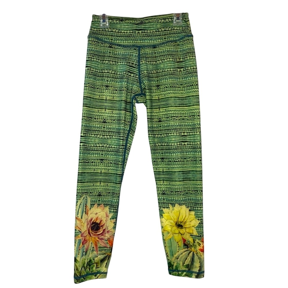 Prana Floral Cropped Leggings XS Green Pattern Yoga Pants Athletic Activewear